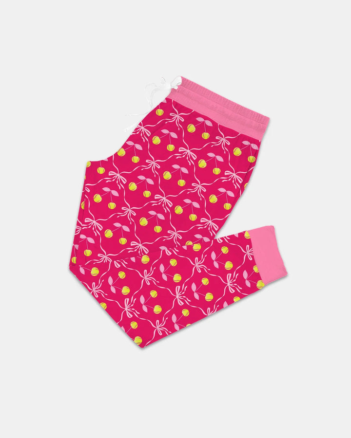 Cherry Baseball Softball Mom and Girl Matching Bamboo Women Pajama Set