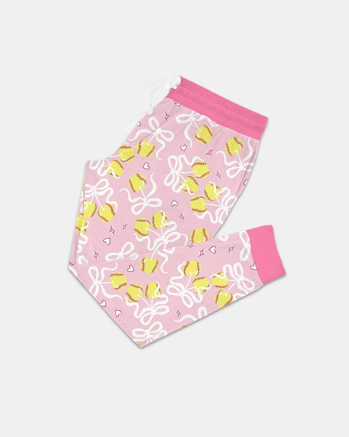 Softball Cherry Mom And Girl Matching Bamboo Women Pajama Set