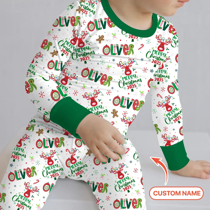 Custome Name "Whimsical Little Green" Two Piece Long Sleeve Pajama Set , Custome Name "Whimsical Little Green" Two Piece Long Sleeve Pajama Set - 12-18M
