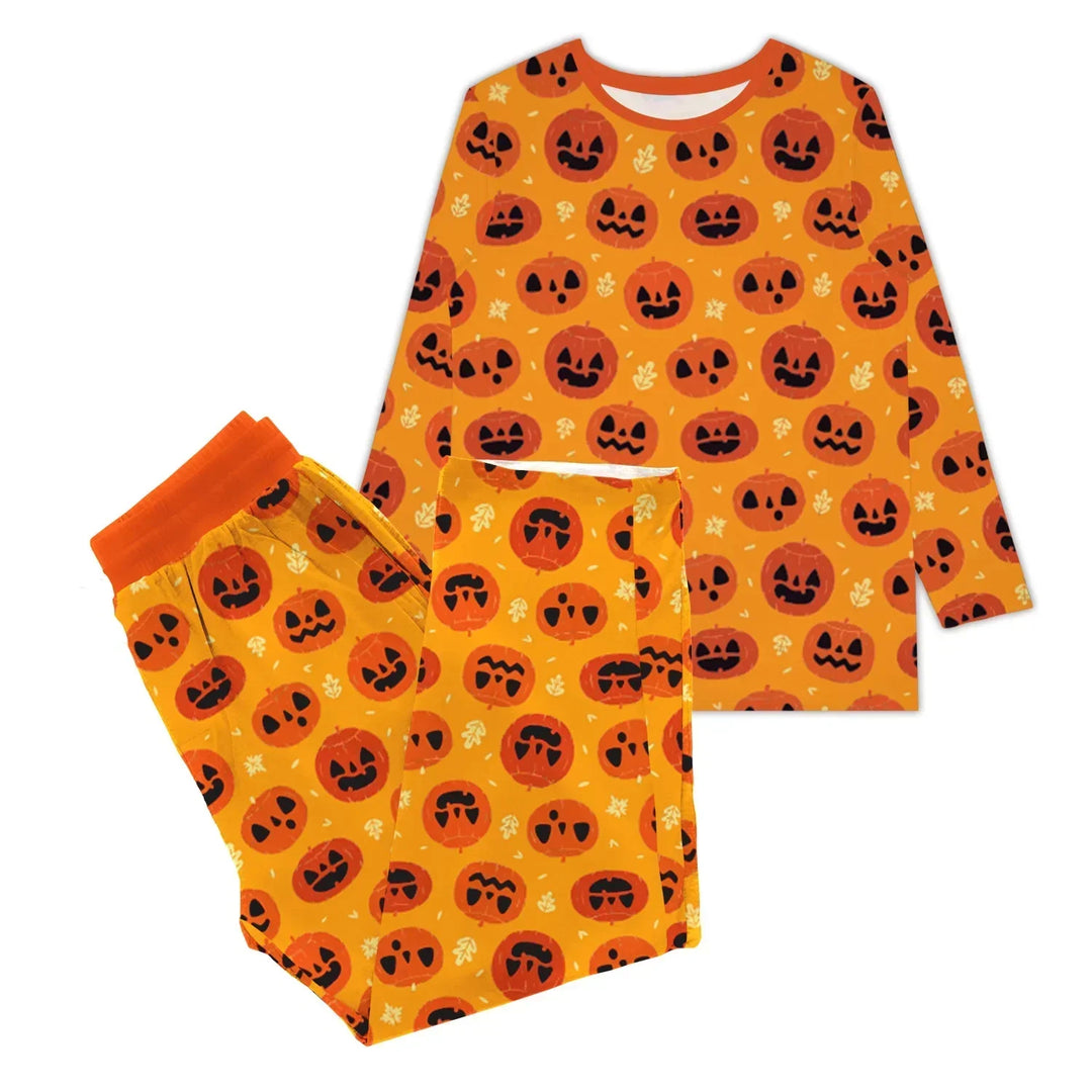 Orange Halloween Pumpkin Women Pajama Set , Orange Halloween Pumpkin Women Pajama Set - S