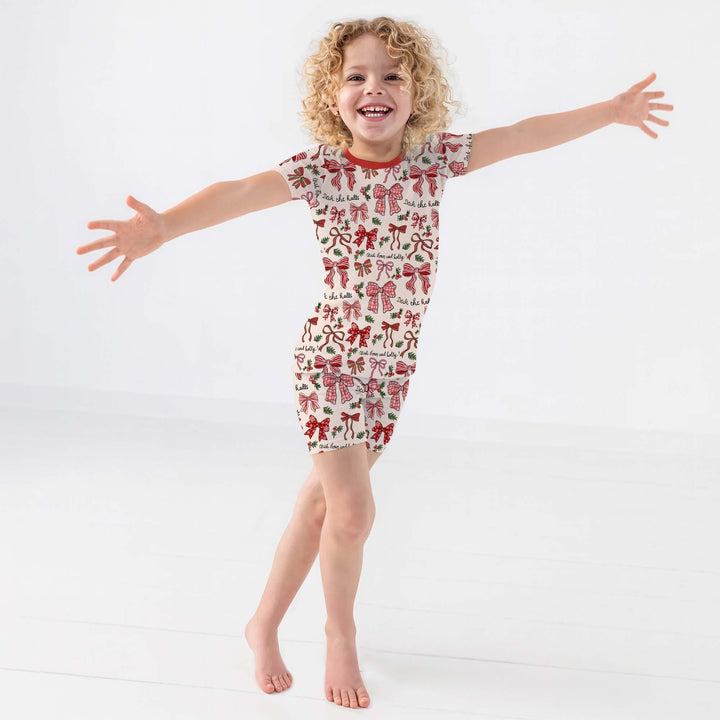 Coquette Christmas Bows Bamboo Two Piece Short Sleeve Shorts Pajama Set