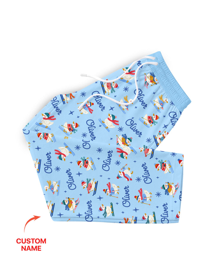 Custom Name Skiing Goose Bamboo Men's Pajama Set
