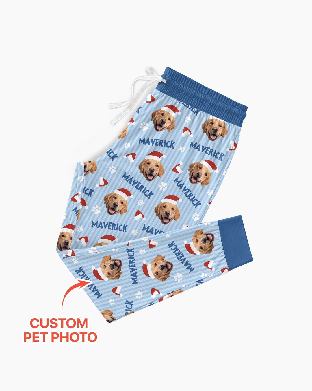 Custom Pet Photo Christmas Paws Stripe Bamboo Women Pajama Set