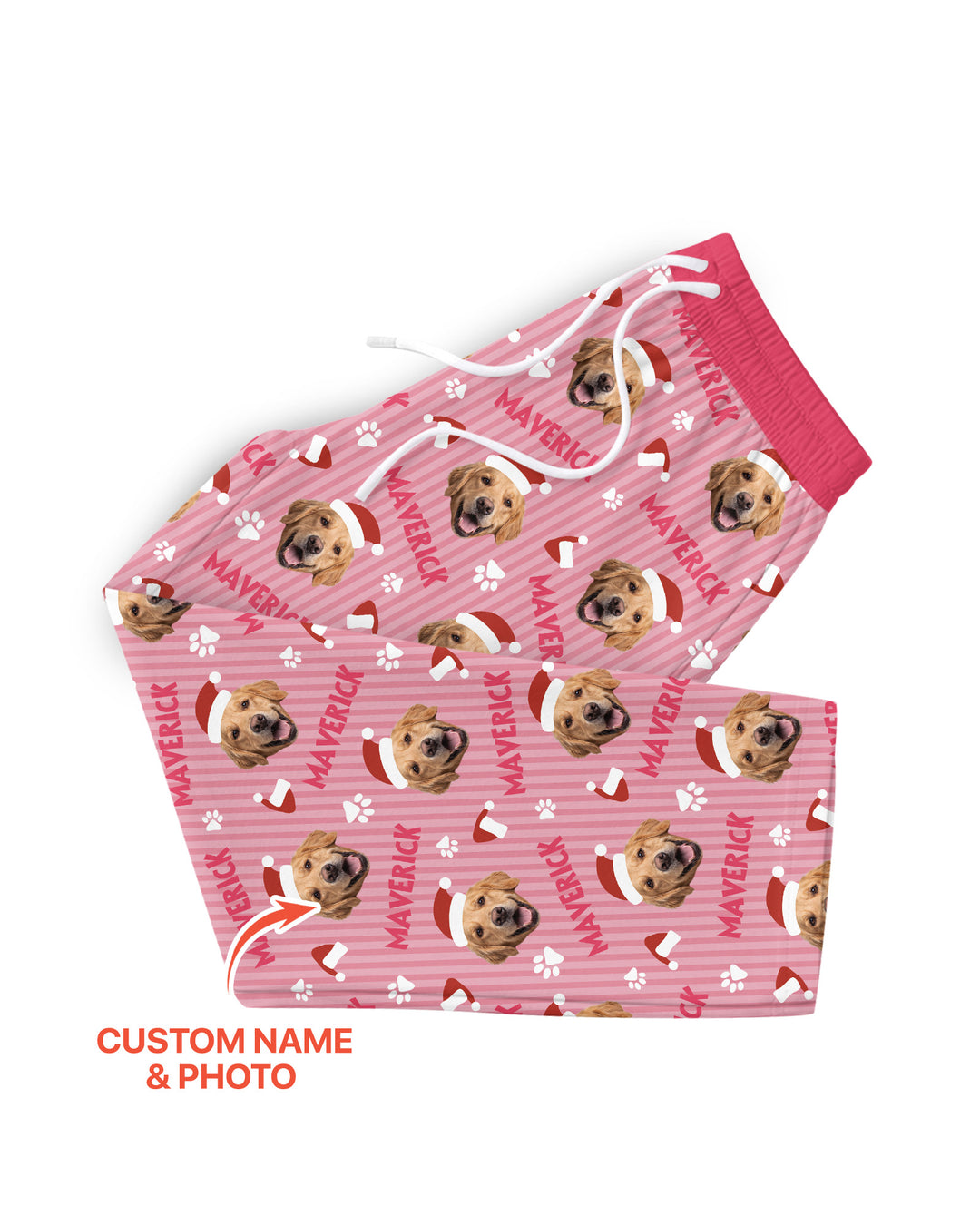 Custom Pet Photo Christmas Paws Stripe Bamboo Men's Pajama Set