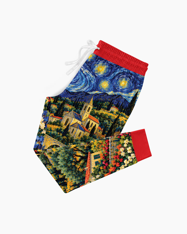 Night Sky Village Pattern Thin Bamboo Women Pajama Set