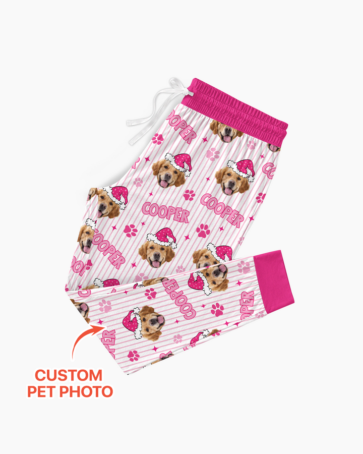 Personalized Pink Santa Dog Bamboo Women Pajama Set