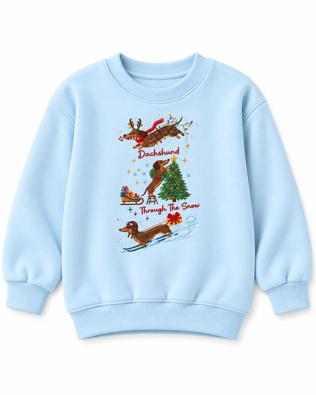 Dachshund Through The Snow Embroidered Bamboo Crewneck Sweatshirt