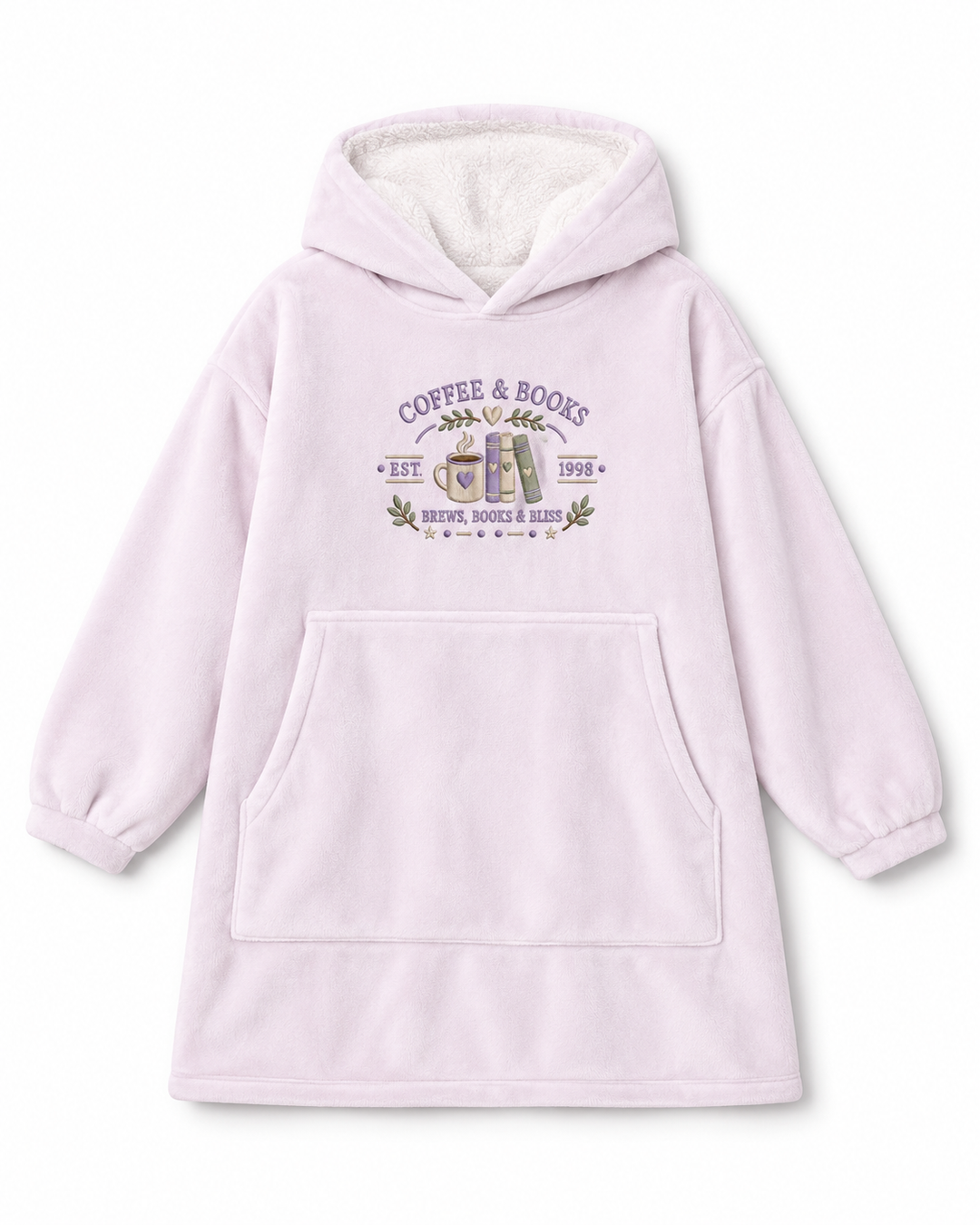 Just Coffee And Books Embroidered Blanket Hoodie