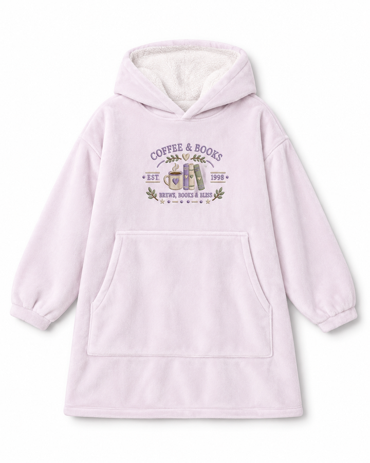 Just Coffee And Books Embroidered Blanket Hoodie