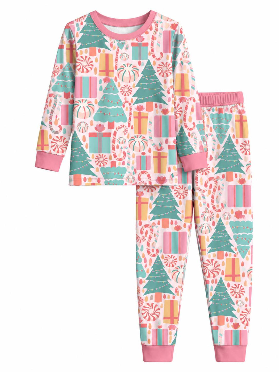 Pastel Christmas Candy and Gifts Bamboo Two Piece Long Sleeve Pajama Set
