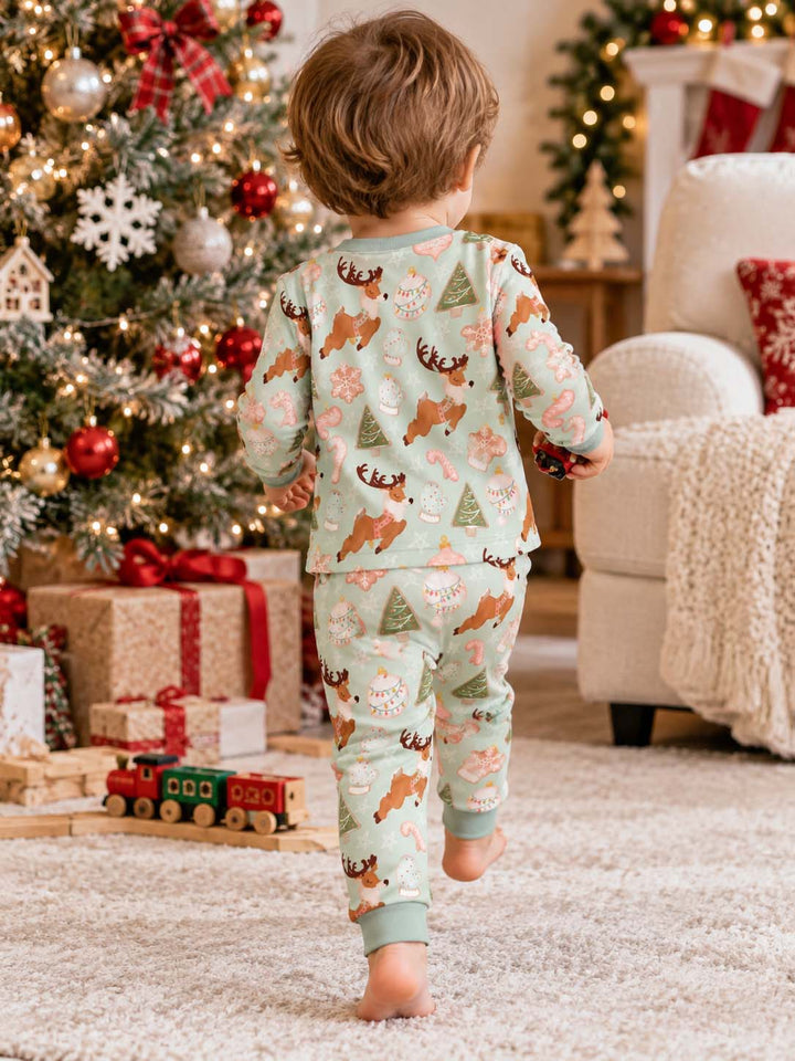 Pastel Christmas Reindeer Bamboo Two Piece Long Sleeve Pajama Set