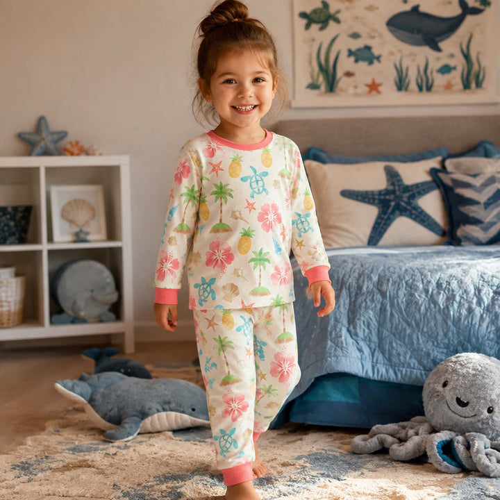 Pastel Ocean Tiles Bamboo Two Piece Long Sleeve Pajama Set