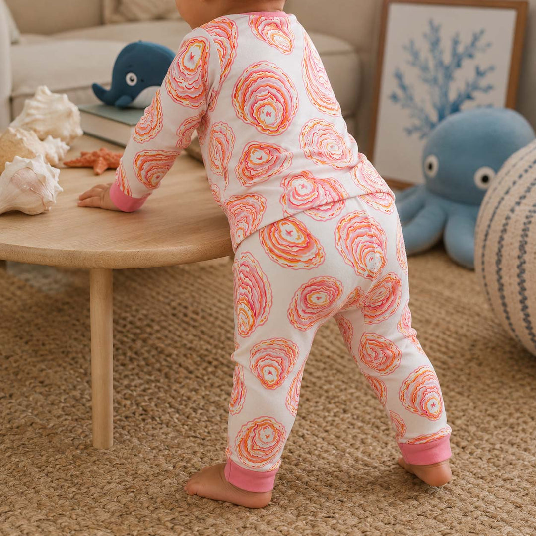 Pastel Oyster Pattern Bamboo Two Piece Long Sleeve Pajama Set