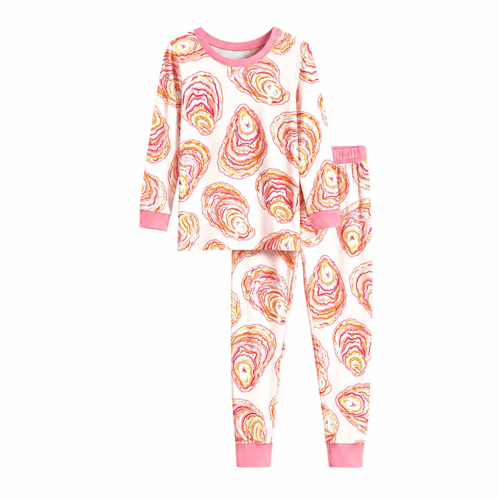 Pastel Oyster Pattern Bamboo Two Piece Long Sleeve Pajama Set