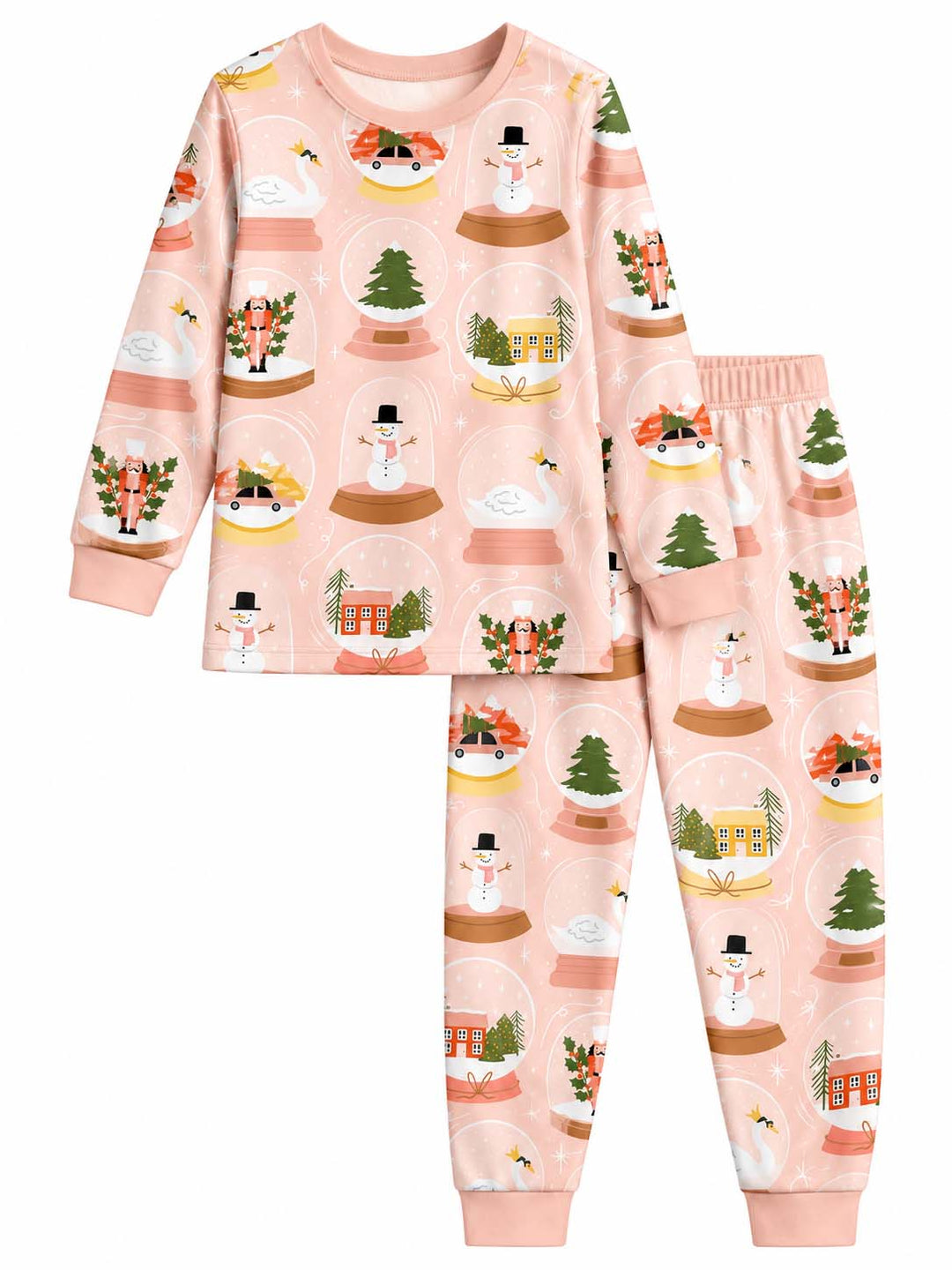 Pastel Winter Snow Globes Bamboo Two Piece Long Sleeve Pajama Set