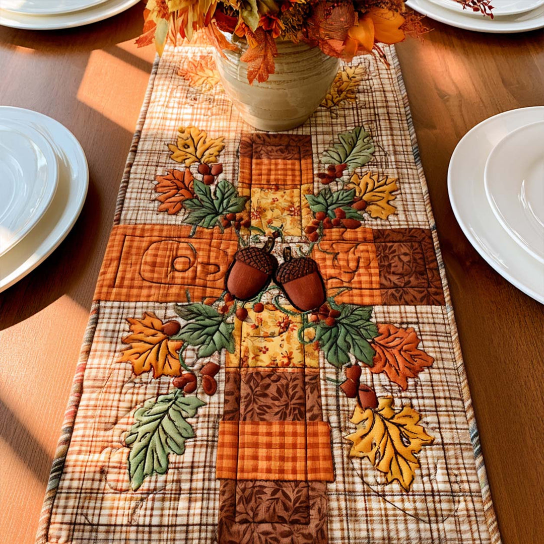 Patchwork Autumn Acorns Quilt Table Runner