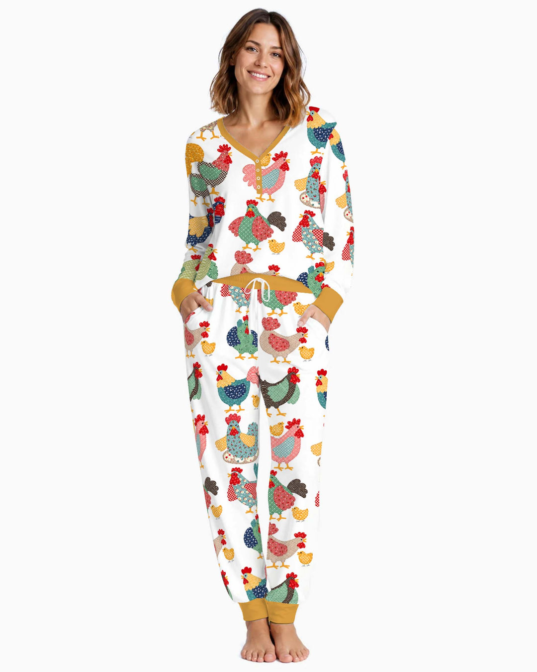Patchwork Chicken Collection Bamboo Women Pajama Set