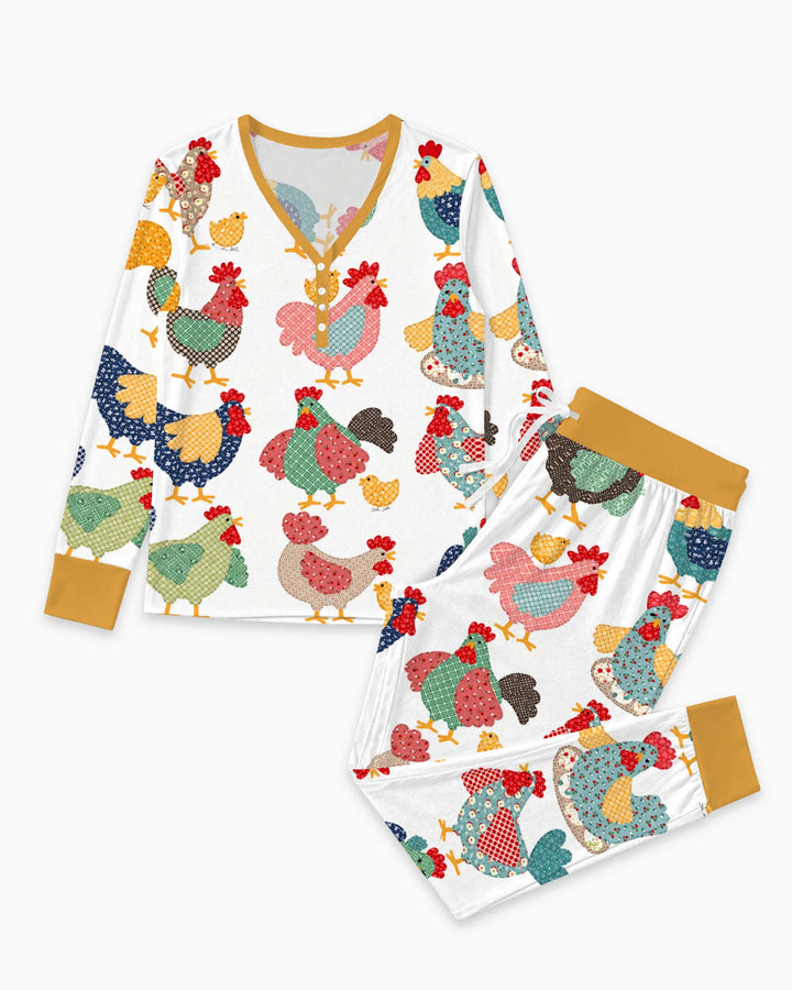Patchwork Chicken Collection Bamboo Women Pajama Set