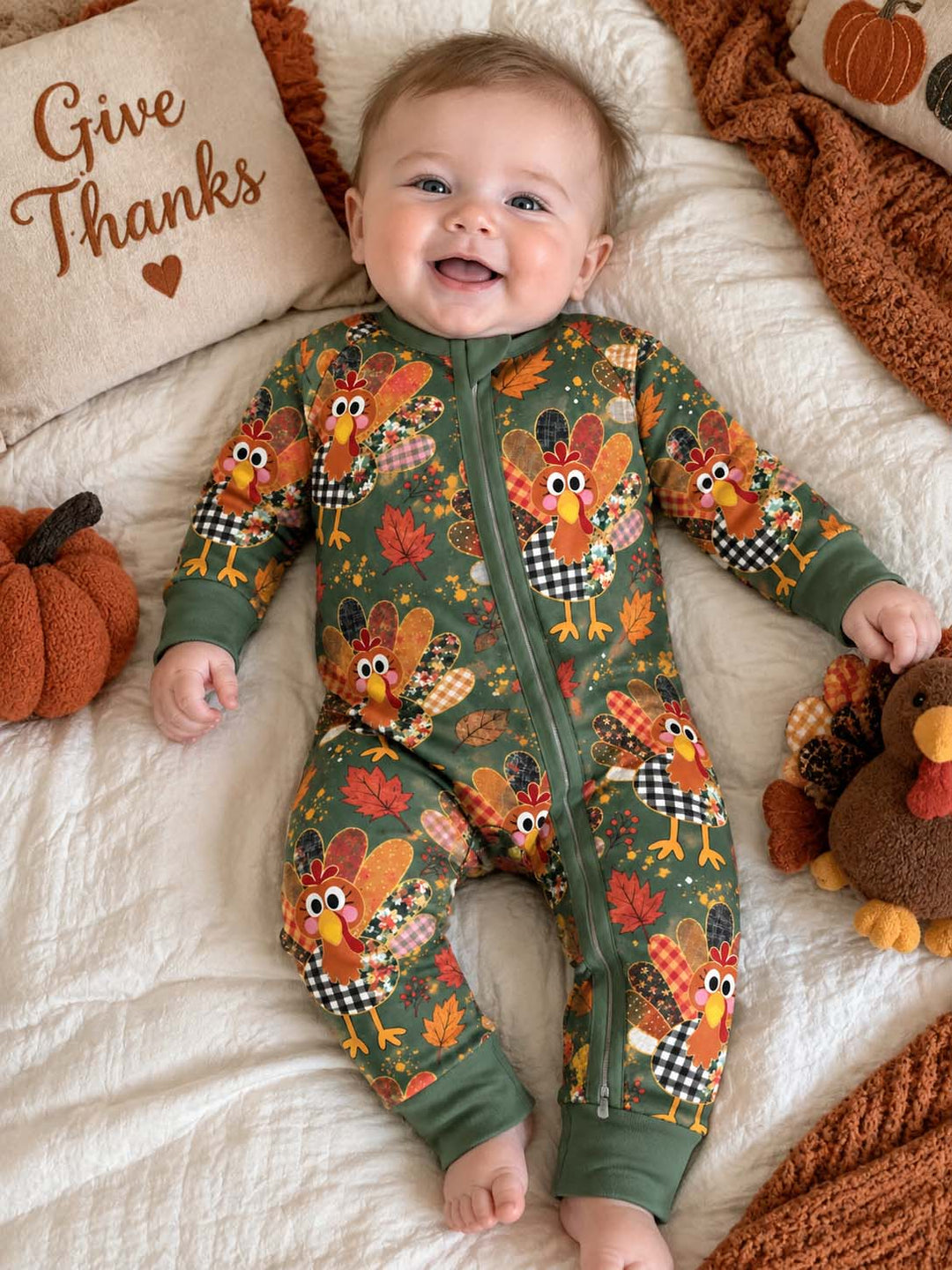 Patchwork Turkey Autumn Leaves Bamboo Convertible Zippy