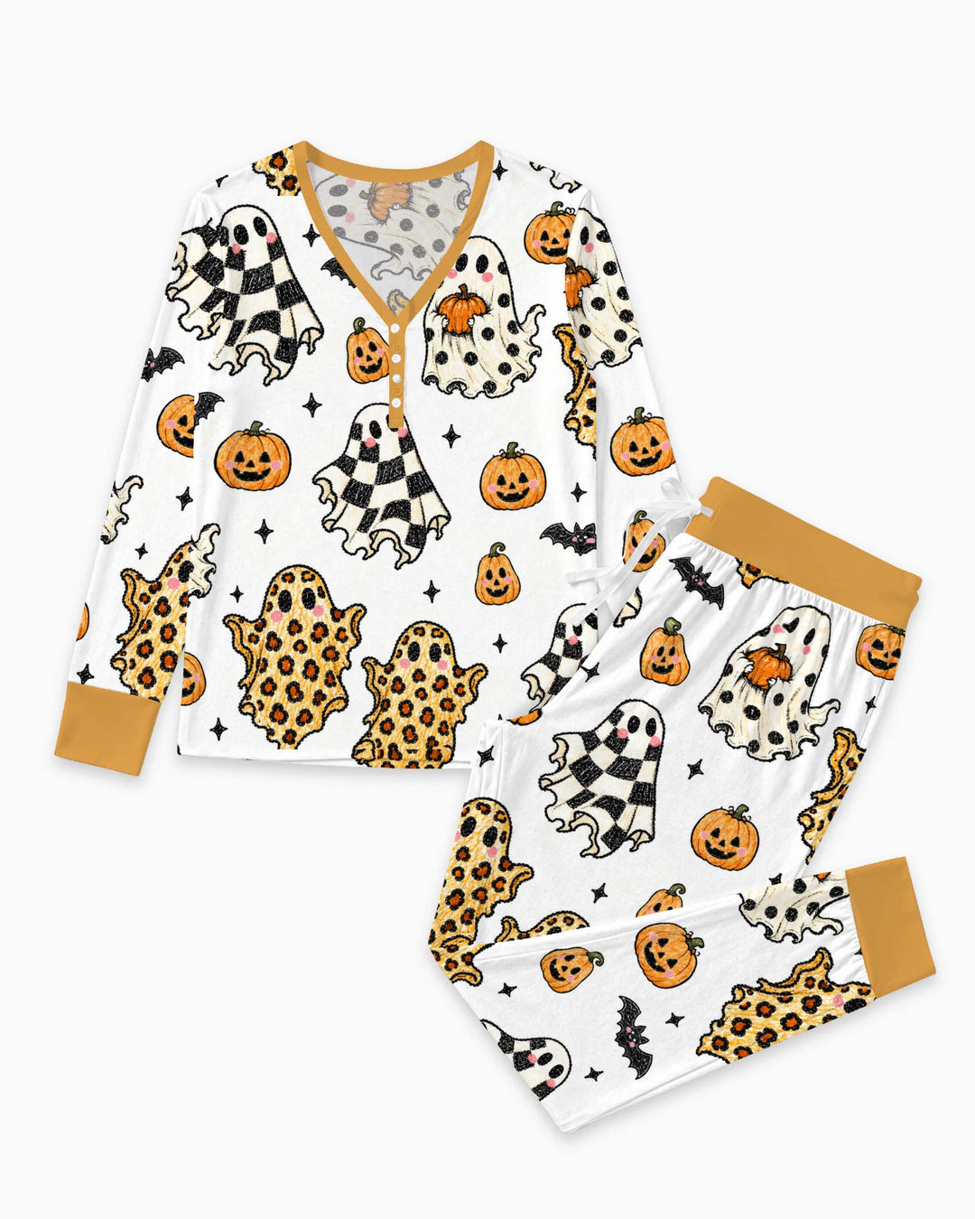 Patterned Ghost Halloween Bamboo Women Pajama Set