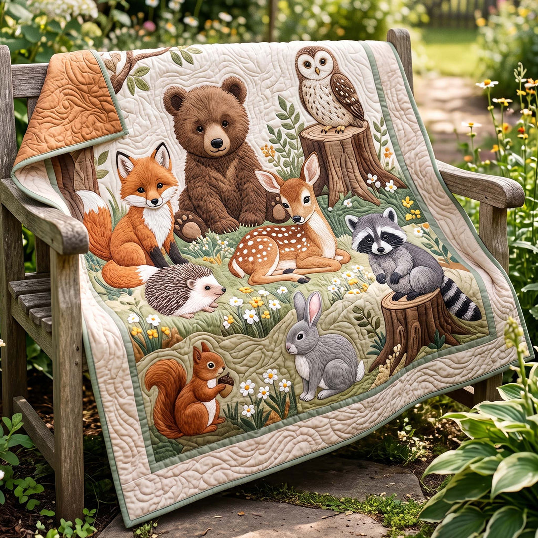 Peaceful Forest Friends Bamboo Quilt Blanket