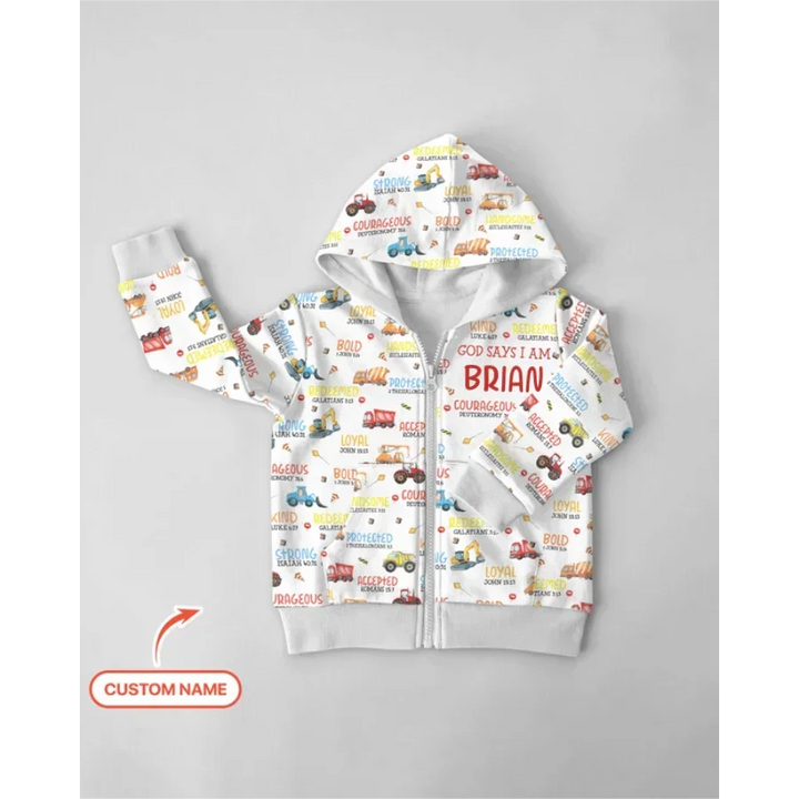 Personalized God Says I Am Little Builder Bamboo Zip Hoodie