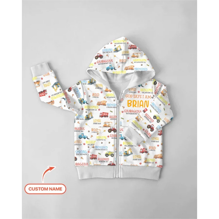 Personalized God Says I Am Little Builder Bamboo Zip Hoodie