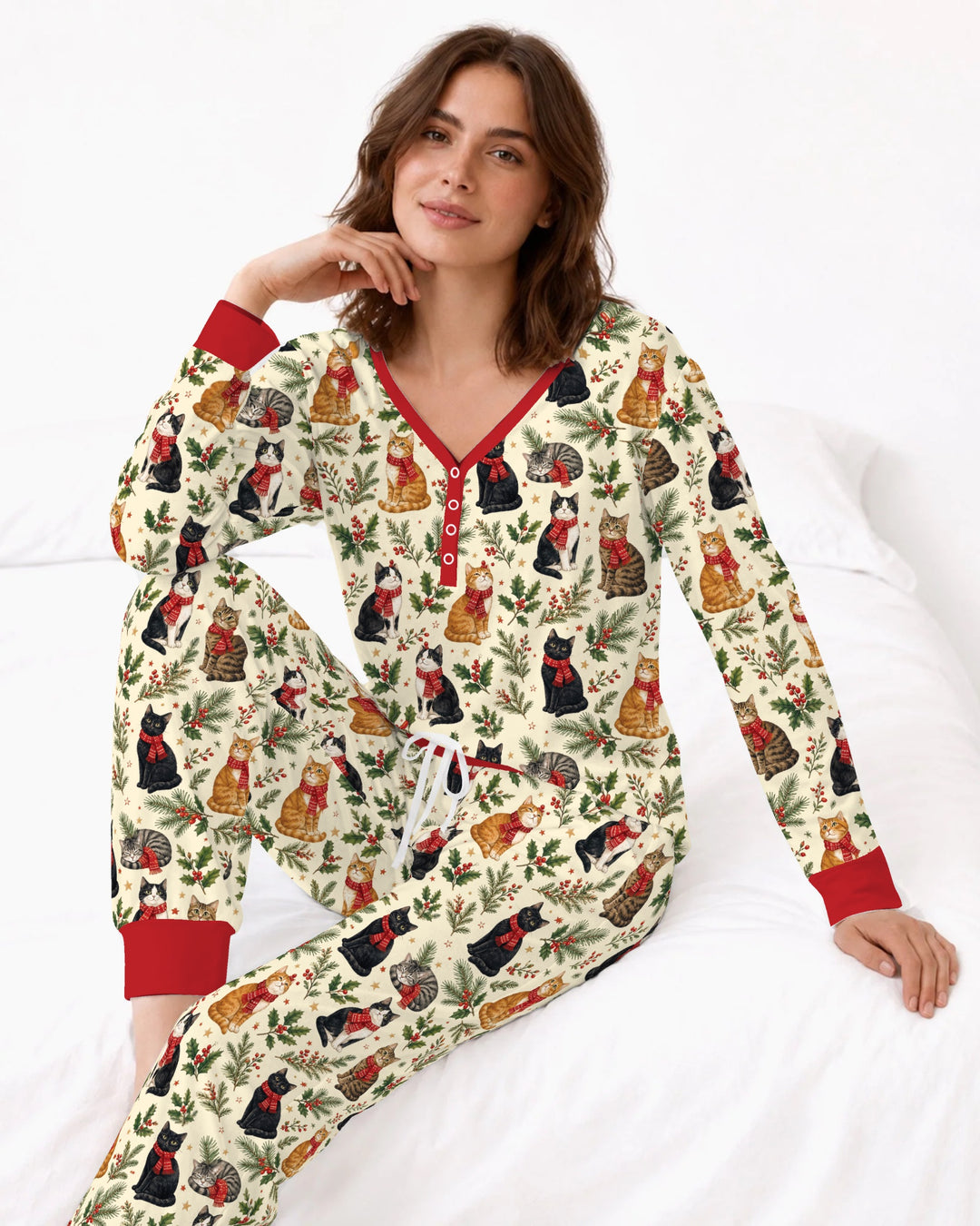 Christmas Cat Carolers Bamboo Women Pajama Set