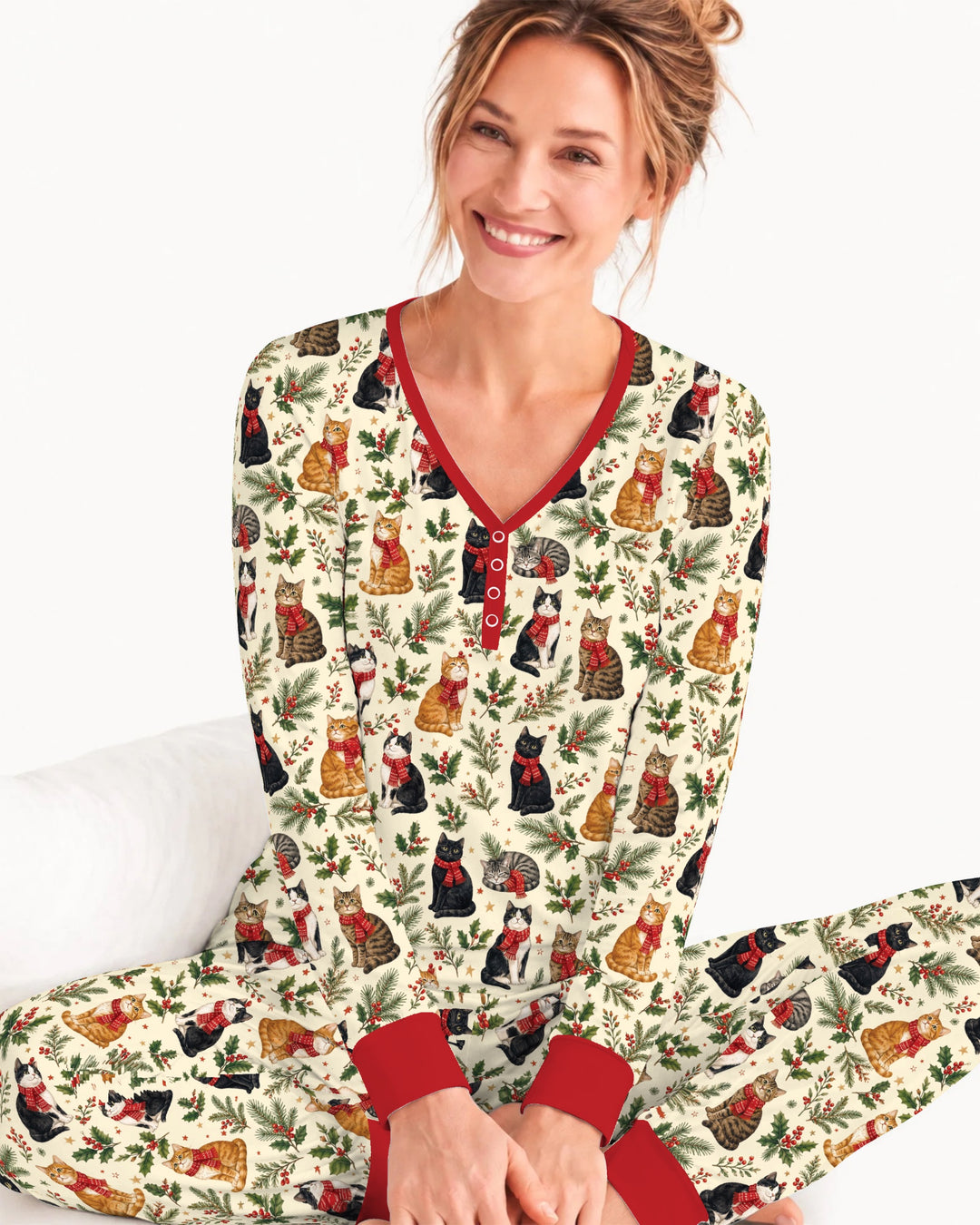 Christmas Cat Carolers Bamboo Women Pajama Set