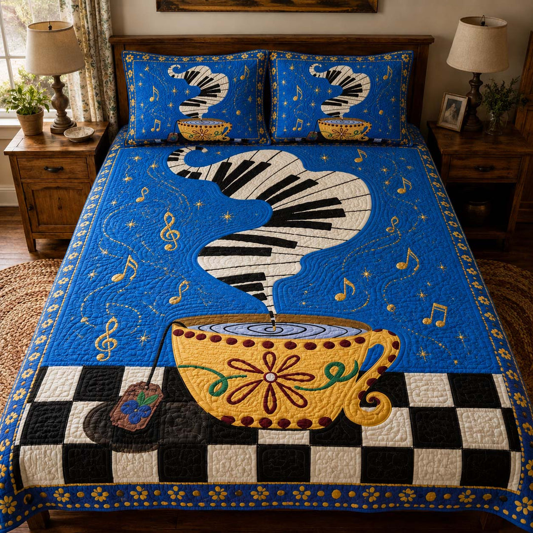 Piano Coffee Melody Bamboo Quilt Bedding Set
