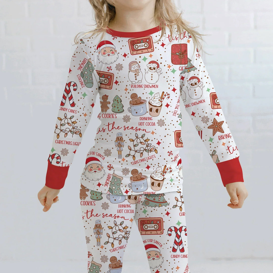 Retro Christmas Bucket List Two Piece Long Sleeve Pajama Set , Retro Christmas Bucket List Two Piece Long Sleeve Pajama Set - 12-18M