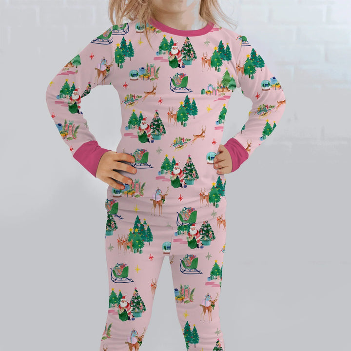 Jolly Forest Christmas Family Matching Bamboo Two Piece Long Sleeve Pajama Set