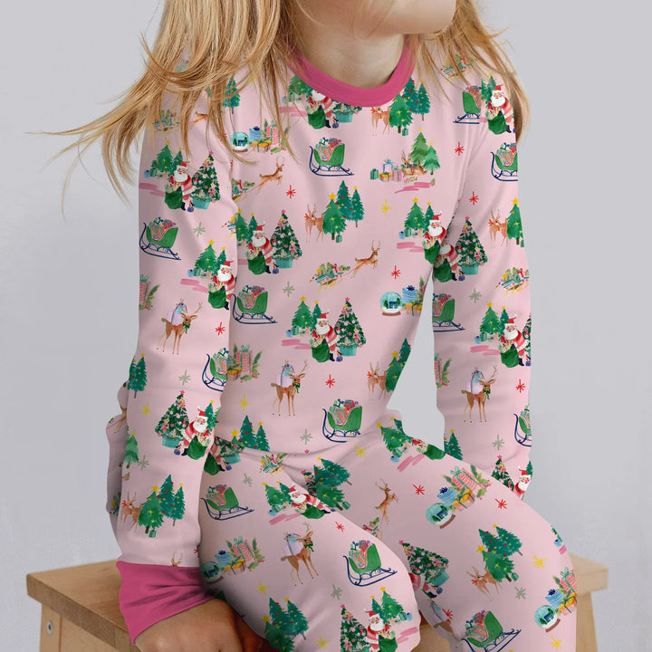 Jolly Forest Christmas Family Matching Bamboo Two Piece Long Sleeve Pajama Set