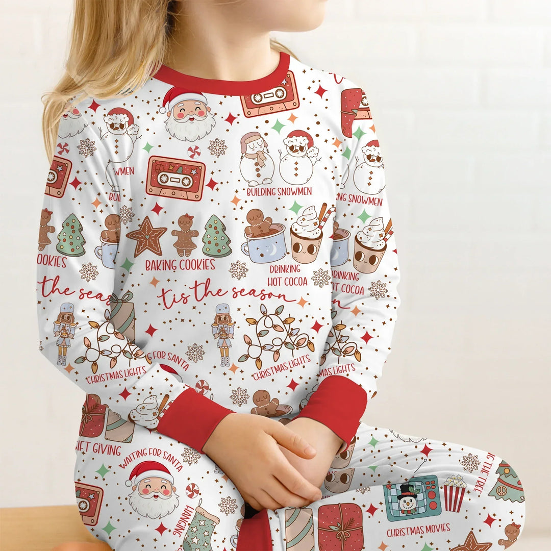 Retro Christmas Bucket List Two Piece Long Sleeve Pajama Set , Retro Christmas Bucket List Two Piece Long Sleeve Pajama Set - 12-18M