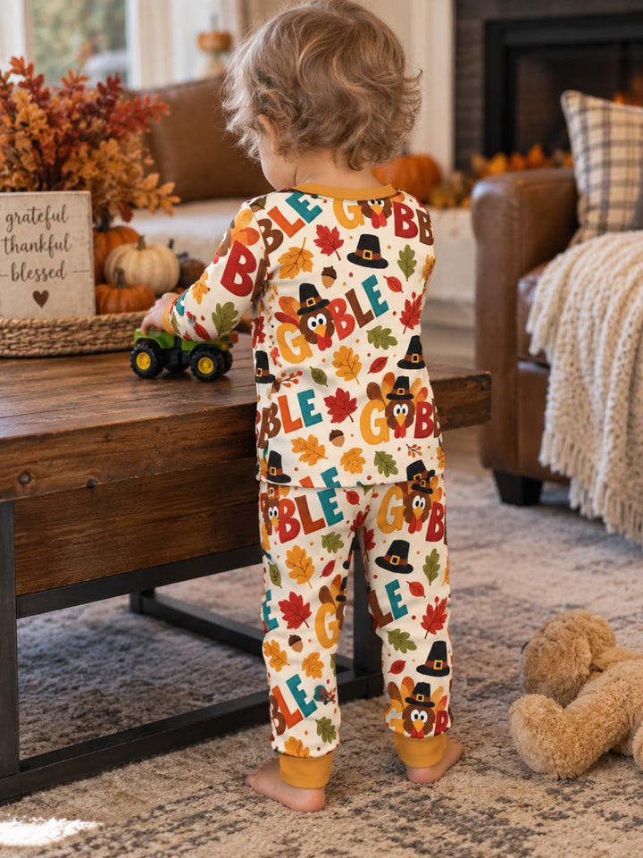 Pilgrim Turkey Gobble Fall Bamboo Two Piece Long Sleeve Pajama Set