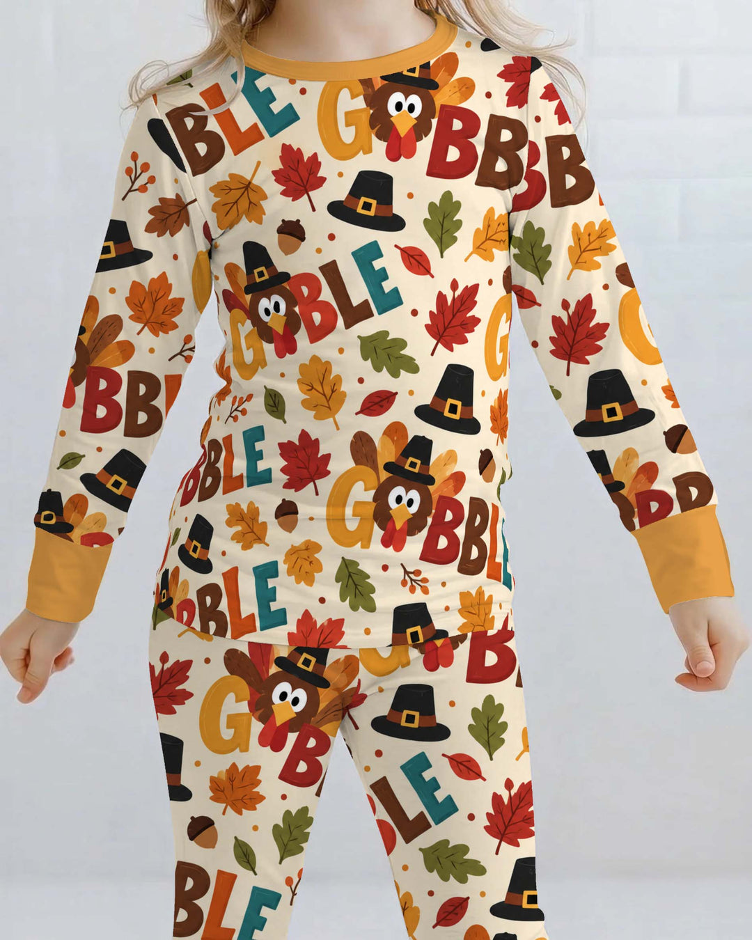 Pilgrim Turkey Gobble Fall Bamboo Two Piece Long Sleeve Pajama Set
