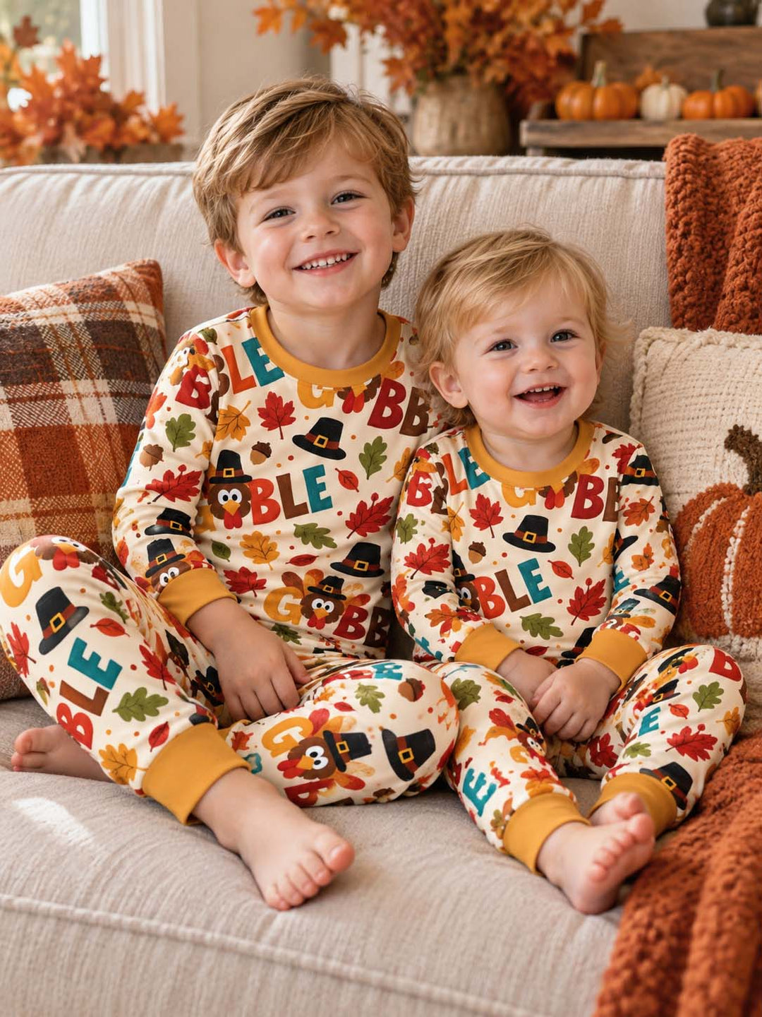 Pilgrim Turkey Gobble Fall Bamboo Two Piece Long Sleeve Pajama Set