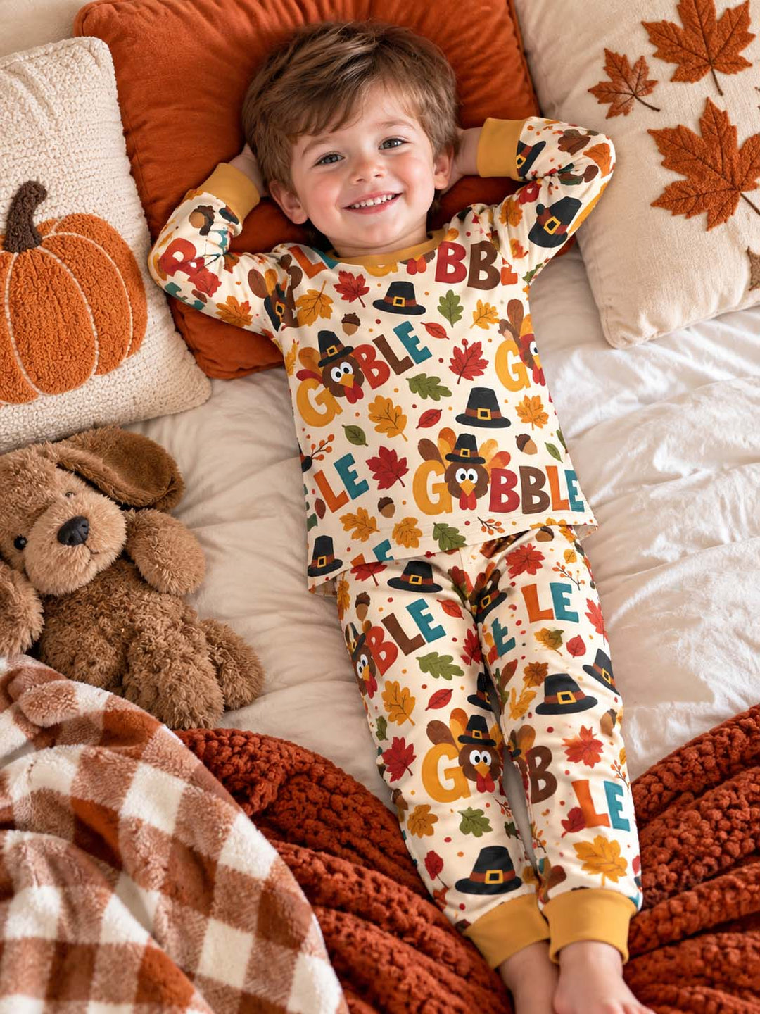 Pilgrim Turkey Gobble Fall Bamboo Two Piece Long Sleeve Pajama Set