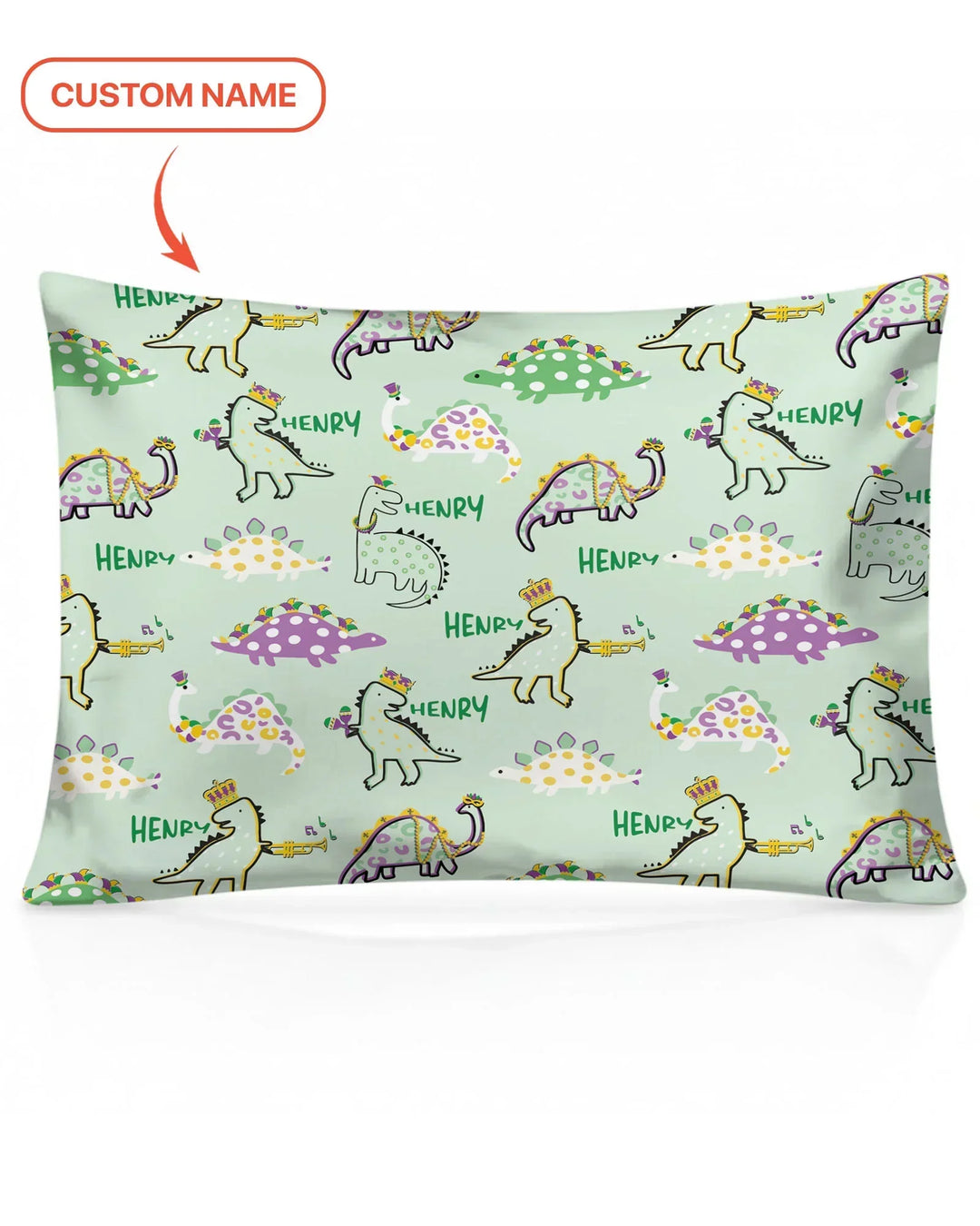 Custom Name Mardi Gras Saurus Bamboo Pillow Case