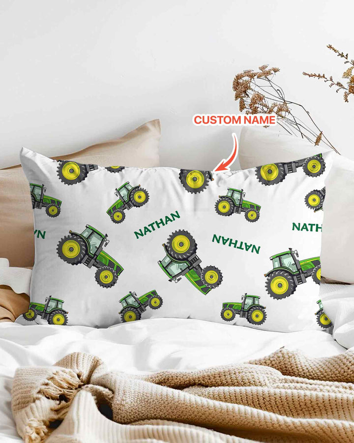 Custom Name Green Tractors Matching Daddy & Me Bamboo Pillow Case