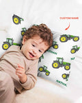 Custom Name Green Tractors Matching Daddy & Me Bamboo Pillow Case