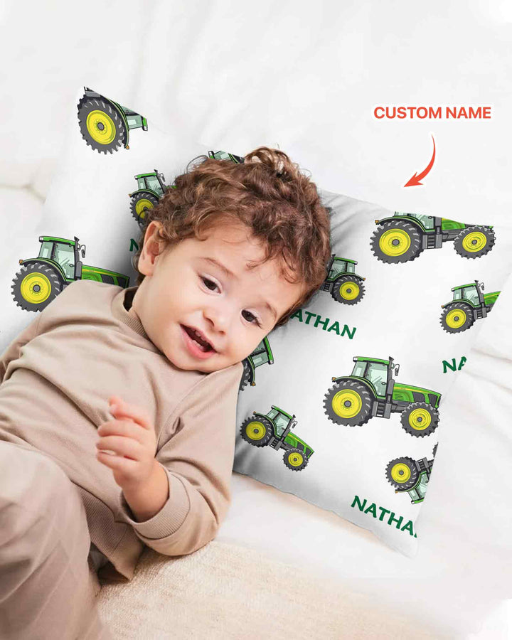 Custom Name Green Tractors Matching Daddy & Me Bamboo Pillow Case