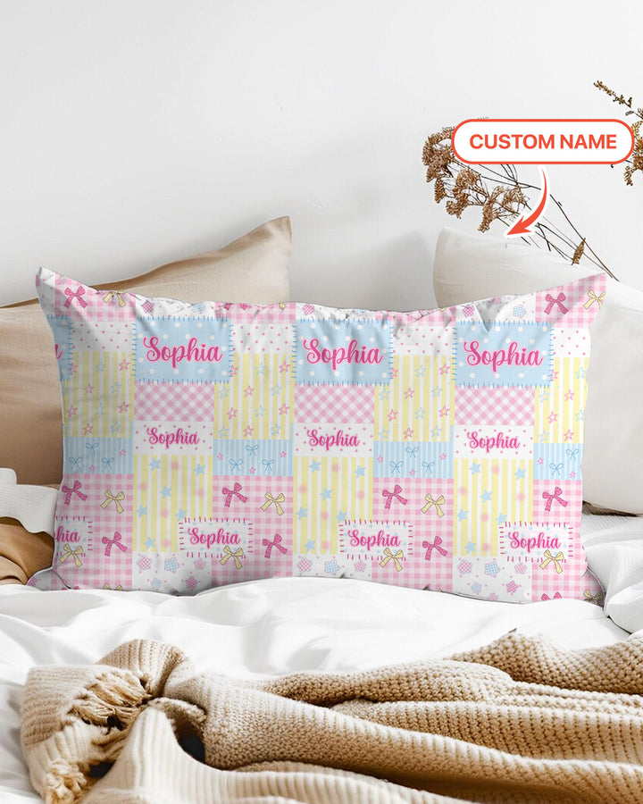 Custom Name Sweet Patchwork Bamboo Pillow Case