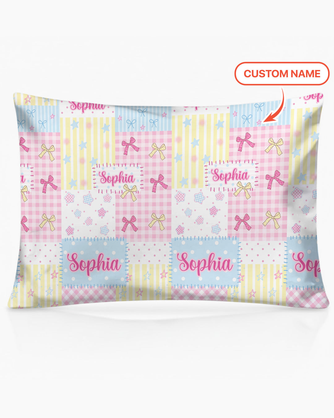 Custom Name Sweet Patchwork Bamboo Pillow Case