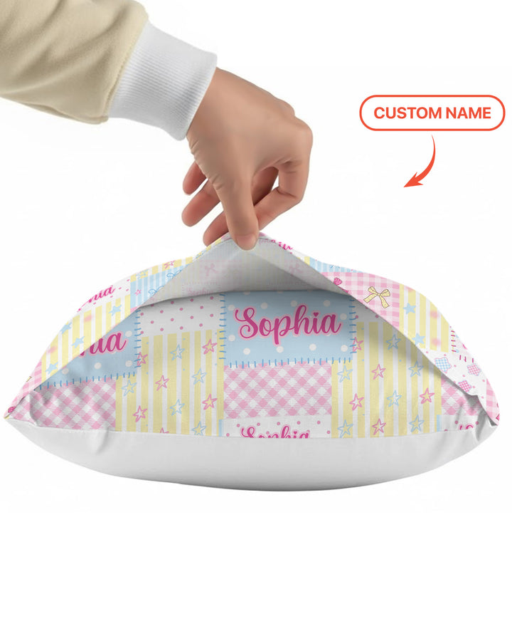 Custom Name Sweet Patchwork Bamboo Pillow Case