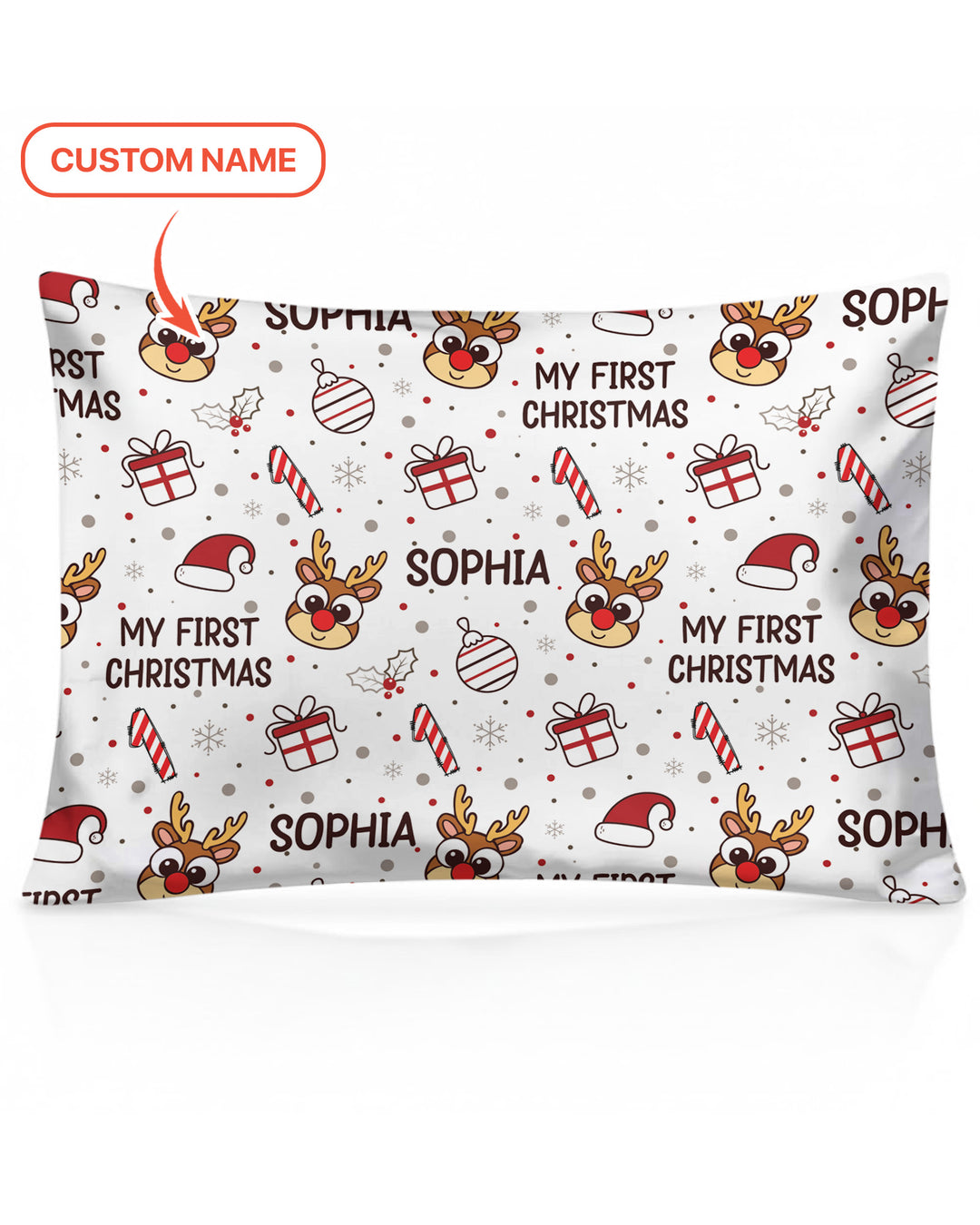 Custom Name Reindeer Doodle My First Christmas Bamboo Pillow Case