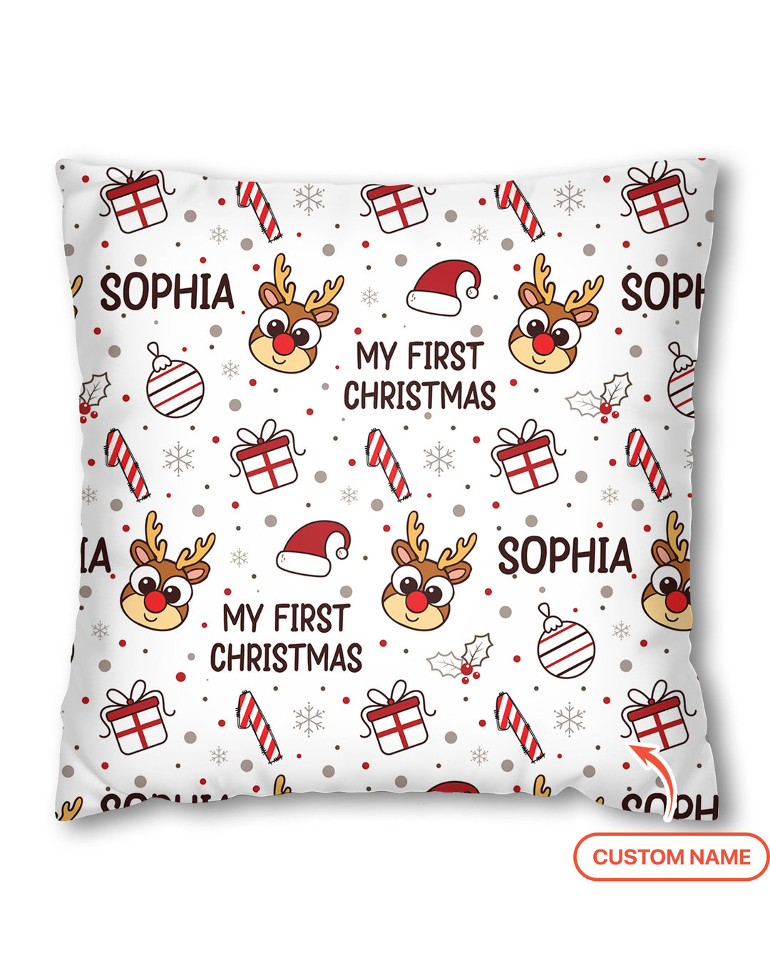 Custom Name Reindeer Doodle My First Christmas Bamboo Pillow Case