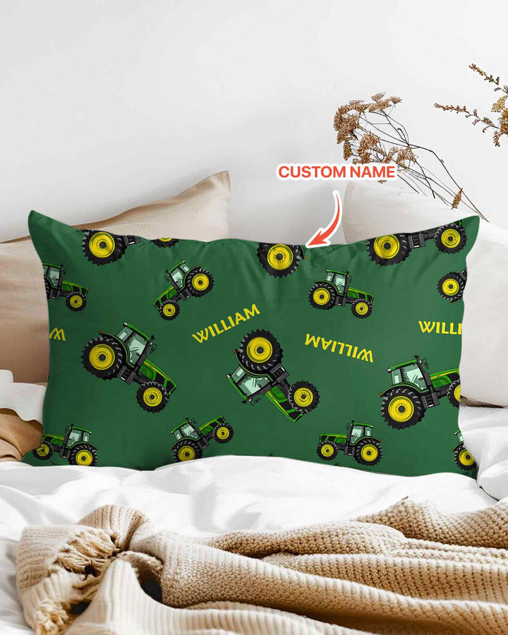 Custom Name Green Tractors Matching Daddy & Me Bamboo Pillow Case