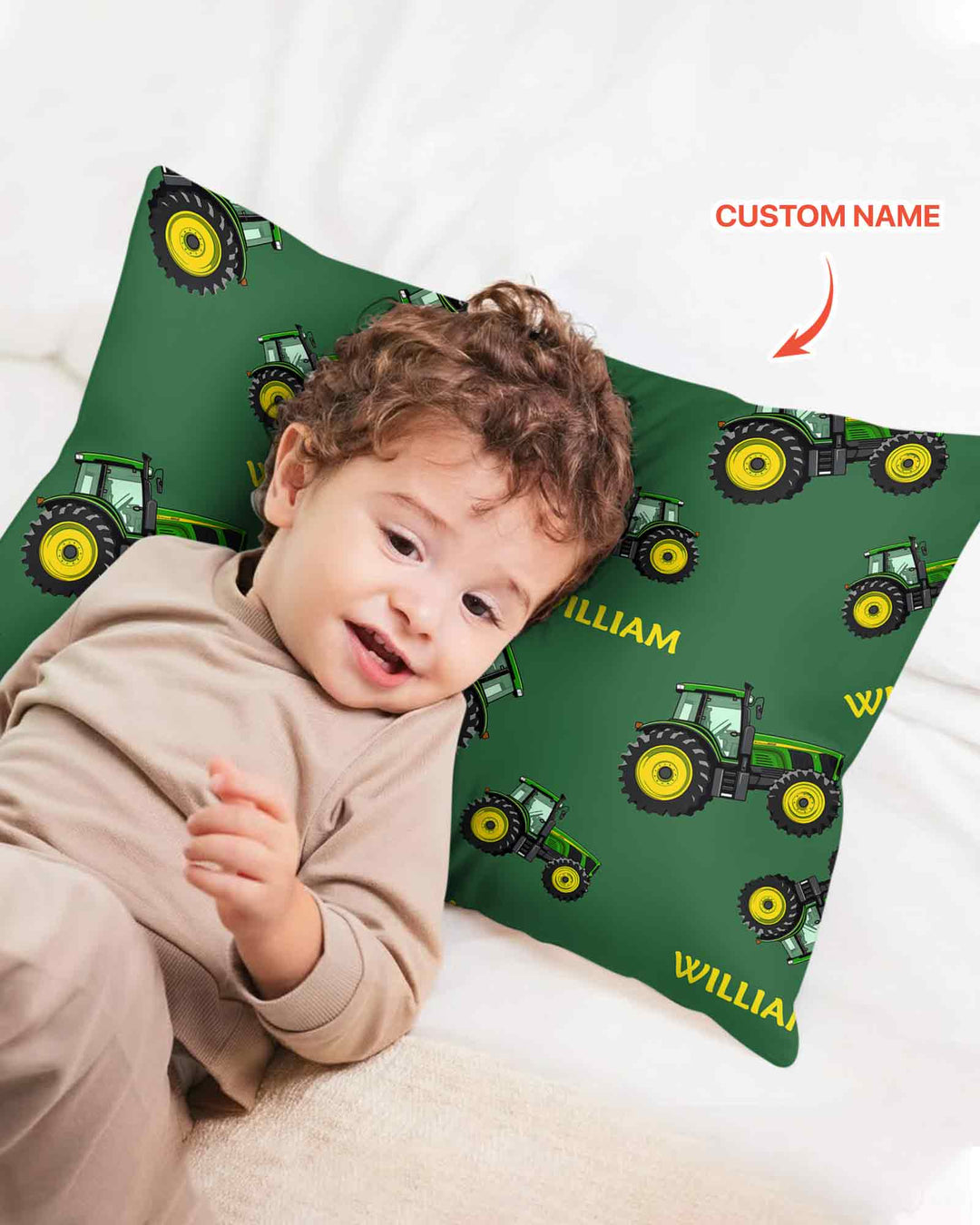 Custom Name Green Tractors Matching Daddy & Me Bamboo Pillow Case