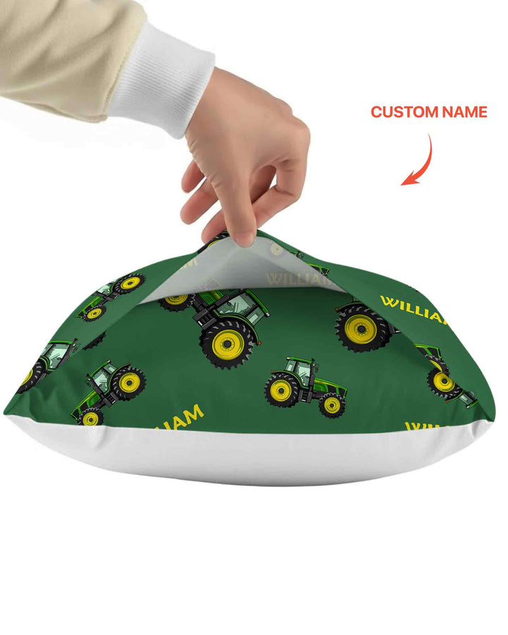 Custom Name Green Tractors Matching Daddy & Me Bamboo Pillow Case